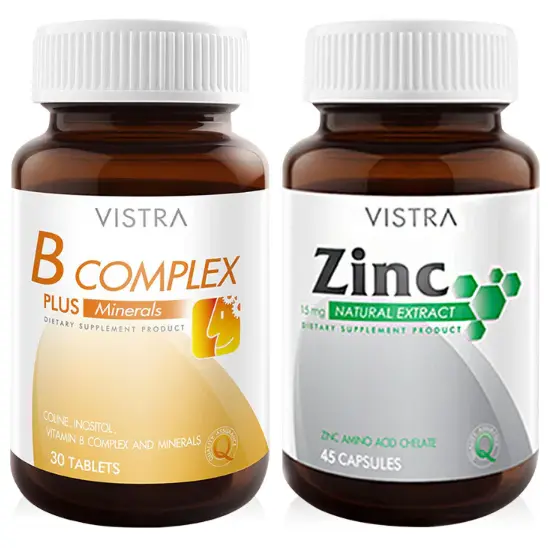 Vistra - Bundle - B-Complex Plus Minerals (30 Tablets) + Zinc 15mg. (45 Tablets)