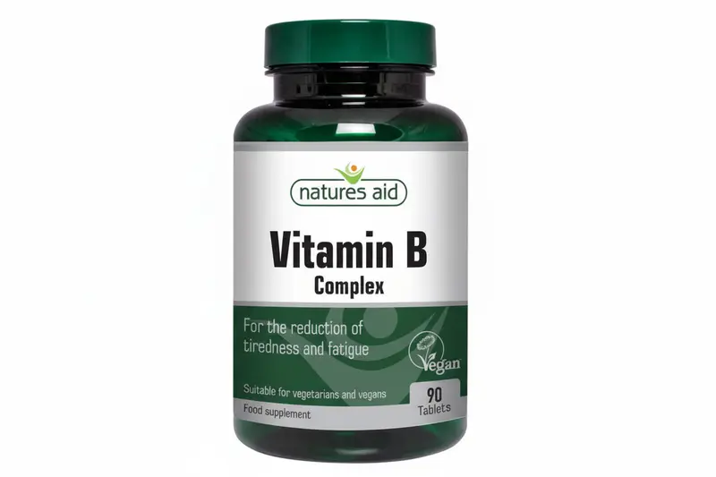 Vitamin B complex Natures Aid 90 tablets reduce tiredness and fatigue.