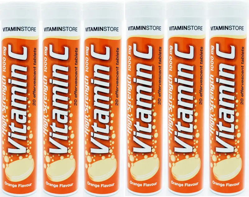 Vitamin Store Effervescent Vitamin C High Strength 1000gm 20 Tablets x 6
