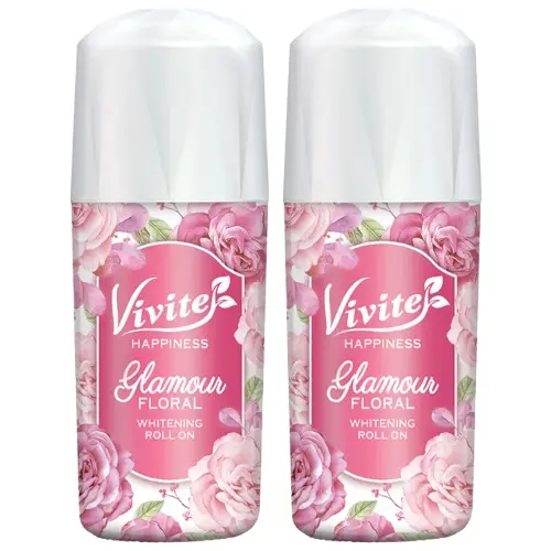 Vivite - Happiness Glamour Floral Whitening Roll On (Pink) 40ml. (Pack of 2)