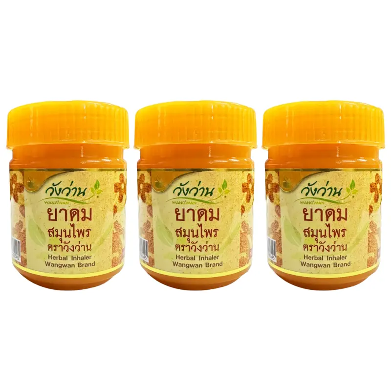 Wangwan Brand - Thai Herbal Inhaler Soothing and Relieving Cold - Yadom (Pack of 3) - Made in Thailand