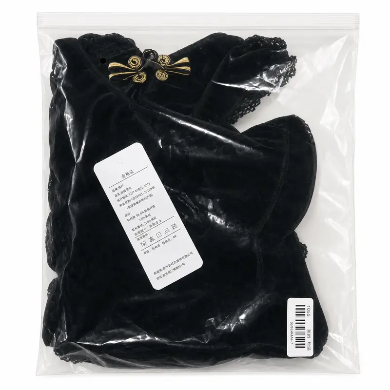 Women’s Black Velvet Lace Cheongsam-Inspired Lingerie Set
