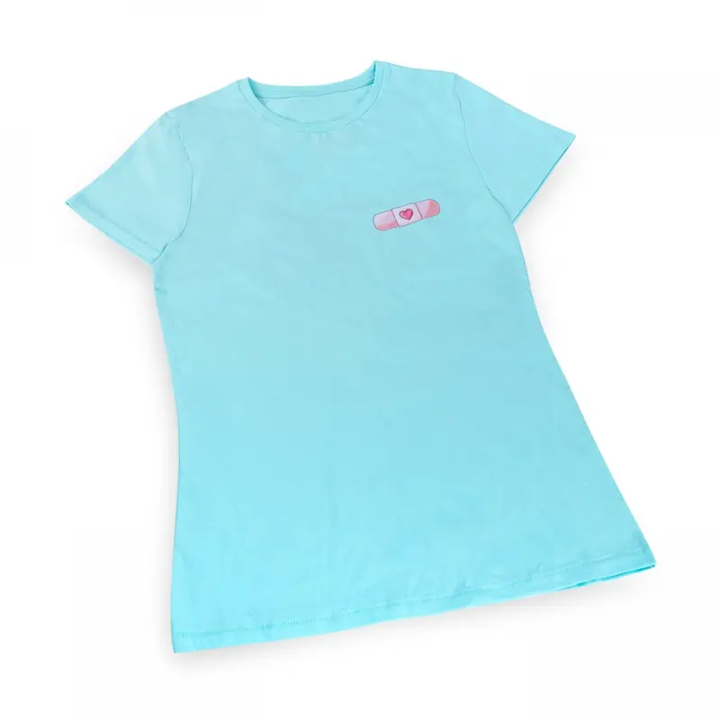 Women's Fitted Eco-Friendly Medical T-Shirt Band-Aid Aqua Organic Cotton