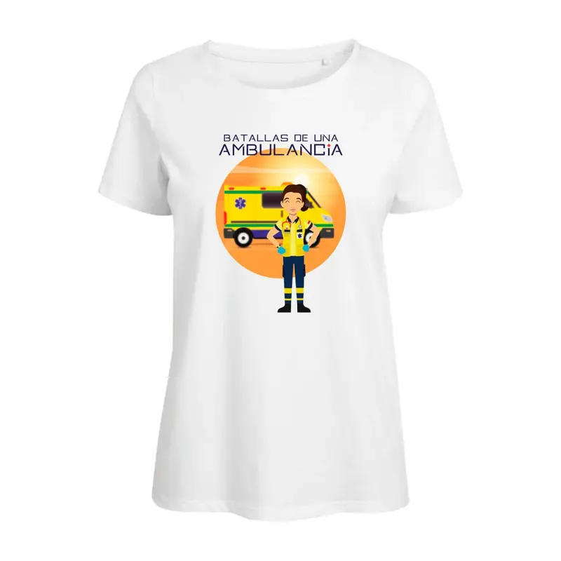 Women's Fitted Medical T-Shirt Batallas de Una Ambulancia White 100% Cotton