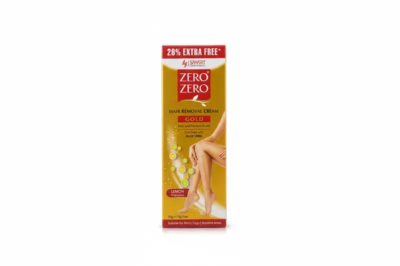 Zero Zero Gold Hair Removal Cream (lemon fragrance, enriched with aloe vera).