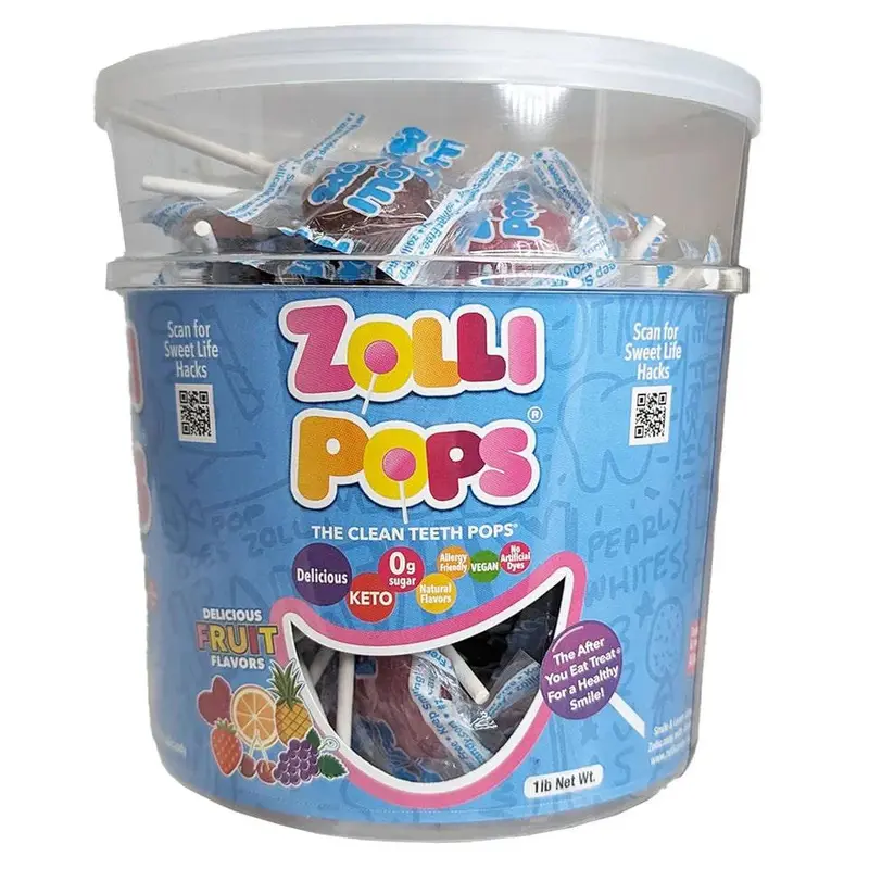 Zollipops Sugar Free Lollipops Assorted Fruit Flavors with Xylitol 1-lb Tub(454g)