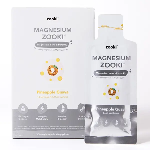 Zooki Liposomal Magnesium Bisglycinate 1,500mg Pineapple Guava 14 Sachets