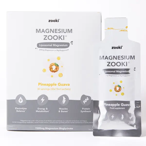 Zooki Liposomal Magnesium Bisglycinate 1,500mg Pineapple Guava 30 Sachets