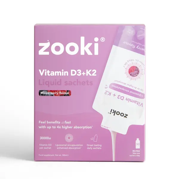 Zooki Liposomal Vitamin D3 + K2 3,000iu Mixed Berry 30 Sachets